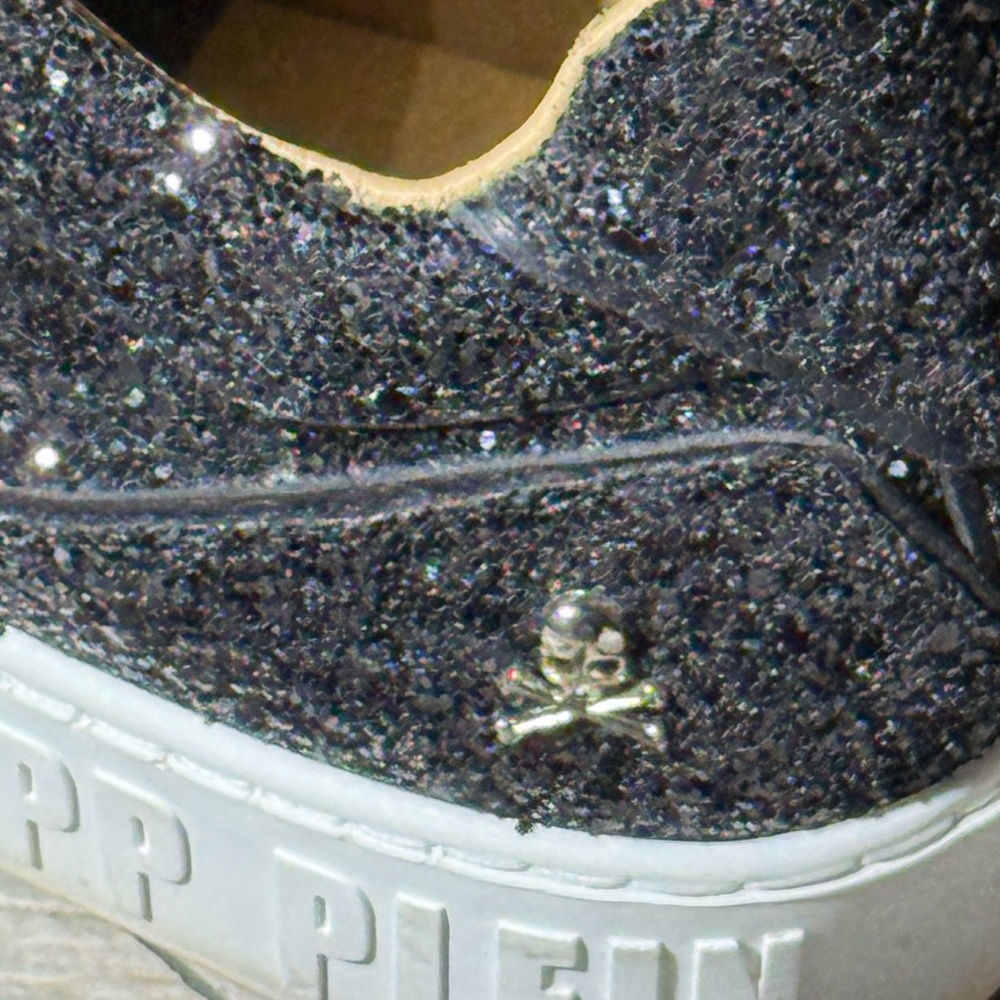 PHILIPP PLEIN‎ Black Glitter Skull Sneakers - Picture 7 of 10